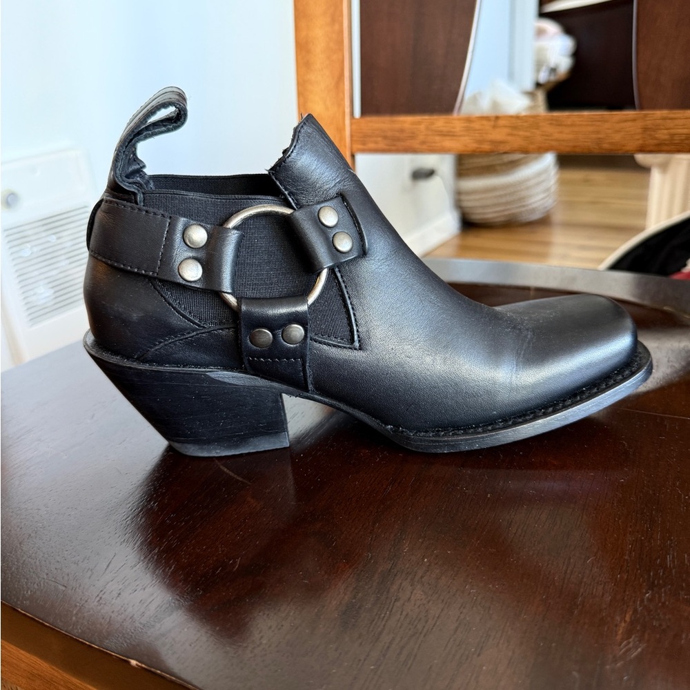 John Fluevog Black Ankle Boots with Buckle